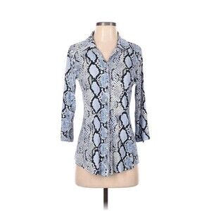 Pure Amici Shirt Blue Snakeskin Print Button Front Blouse Top NWT Size XS